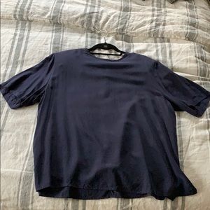 Vintage navy blouse with shoulder pads.